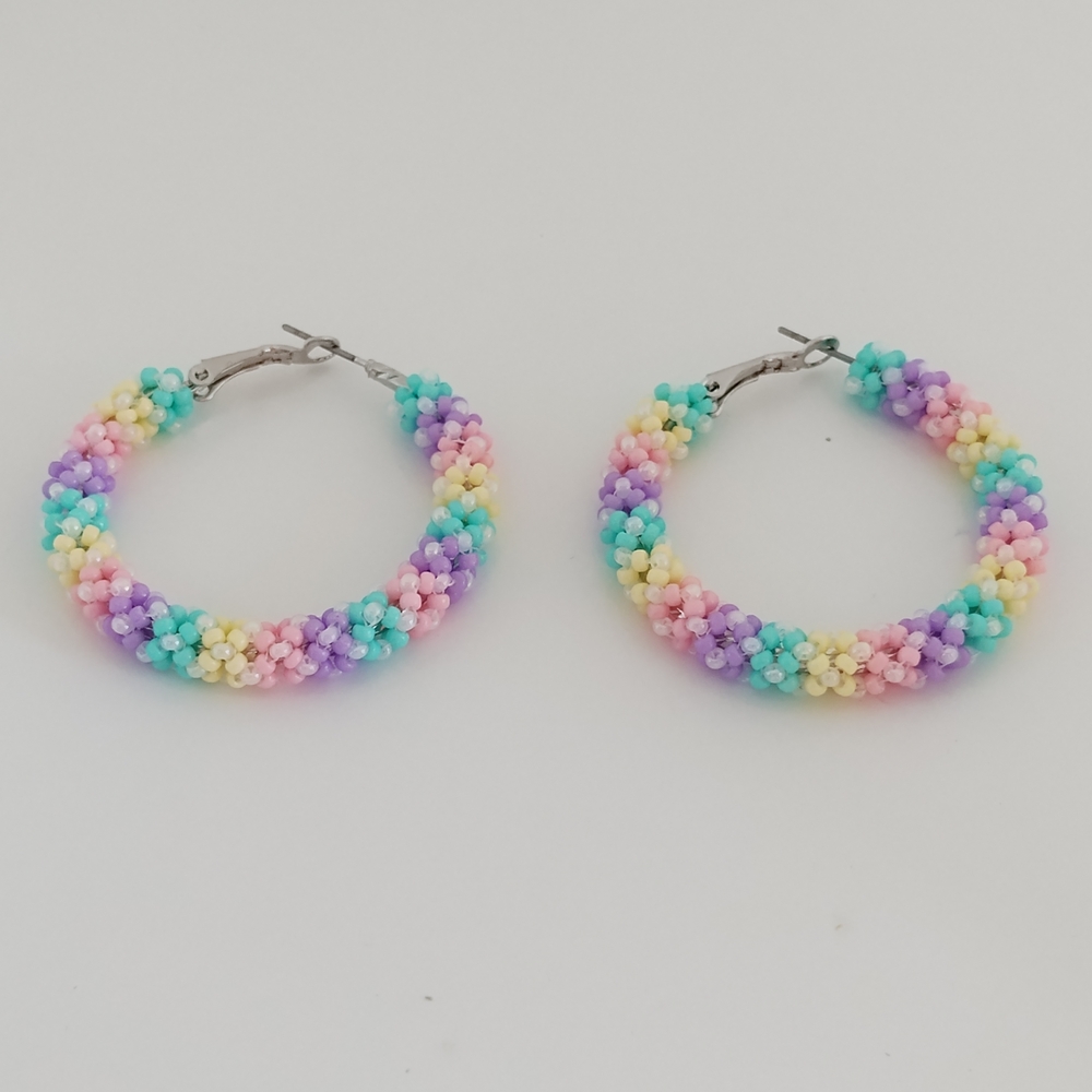 Hand Crafted Multicolor Beaded Hoop Earrings